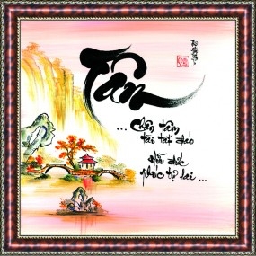 Tranh thư pháp vẽ tay chữ -TÂM-